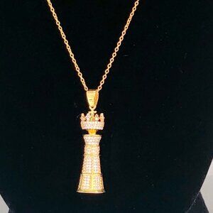 2.10Ct Round Cut Moissanite Chess King Piece Pendant 14K Gold Plated Over Silver